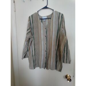 Women's Maggie and Max V neck Striped Button Down Shirt size 2X